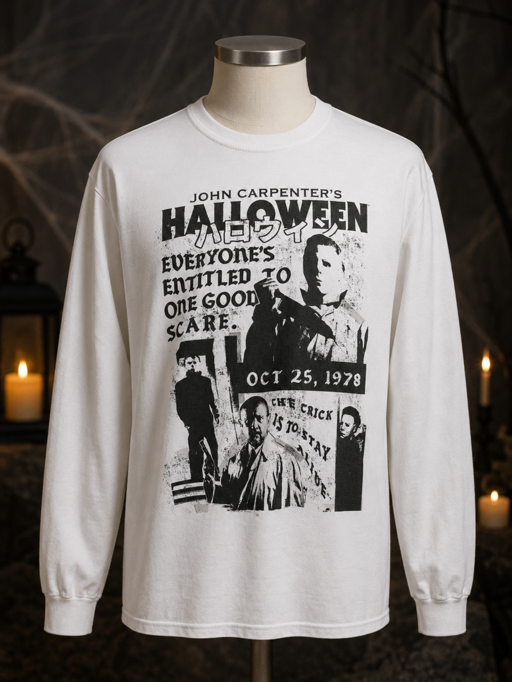 Halloween Michael Myers Long Sleeve Shirt Mens XL White Cotton Horror NWOT
